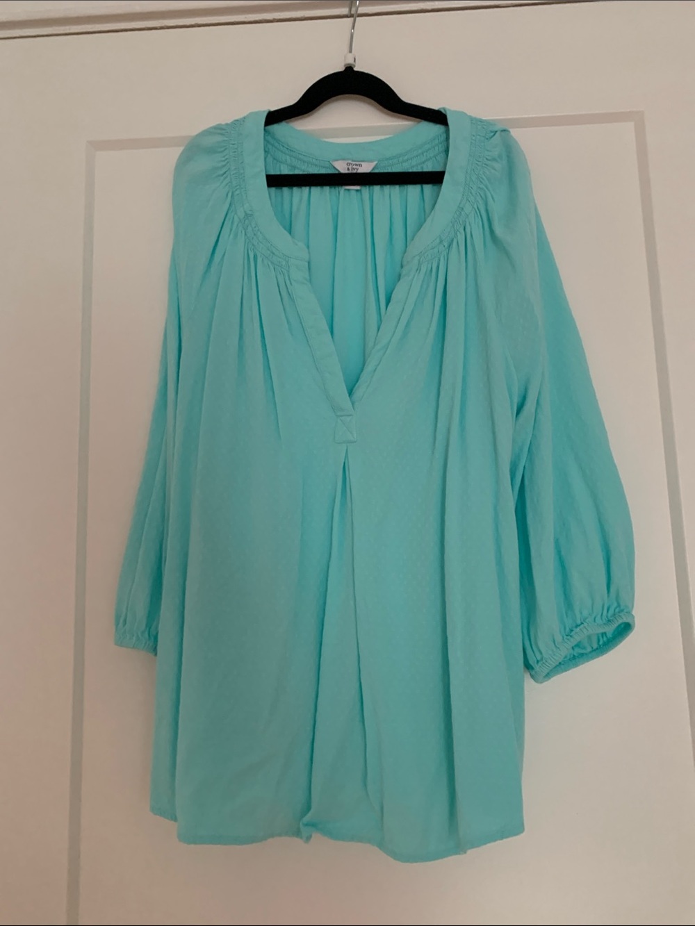 crown & ivy Light Teal Peasant Blouse